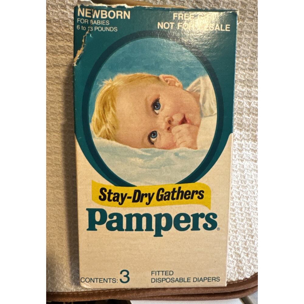 Vintage Pampers Diapers Newborn Open Box 2 Diapers 1970's